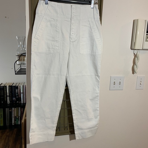 GAP High Rise Crop Jeans White Button Fly Waist Cinched Capri Pants Size 10 NWT - Picture 3 of 7